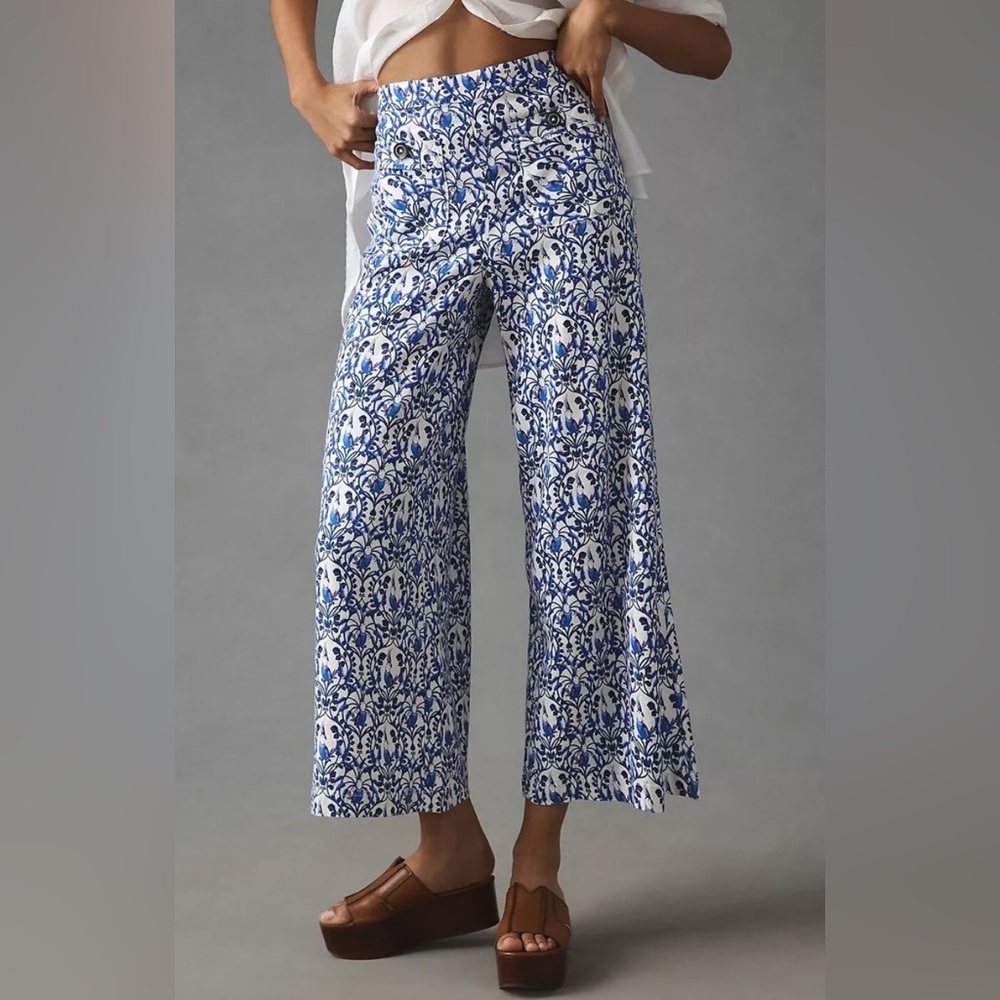 Maeve Blue and White Wide Leg Pants